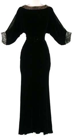 30s black silk velvet metal studs bias dress
