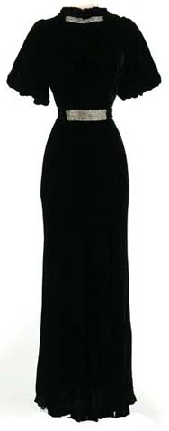 30s black silk velvet rhinestone bias dress