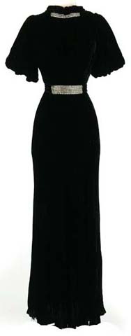 30s black silk velvet rhinestone bias dress