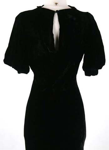 30s black silk velvet rhinestone bias dress