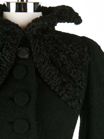 40s Black Curly Lamb Puff Sleeve Coat Jacket