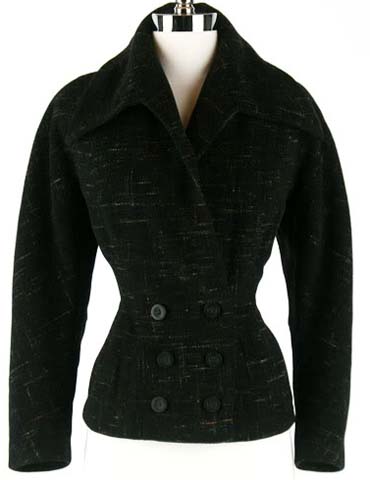 40s Charcoal Wool NIPPED Waist Short Jacket Coat