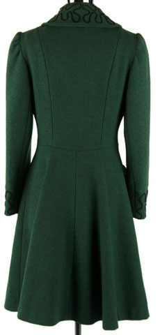 40s Green Wool Puff Sleeve Soutache Coat Jacket
