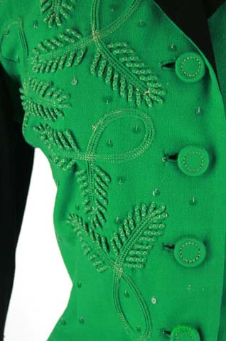 40s Black Green Soutache Jacket Suit Dress