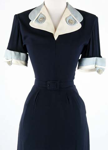 40s blue rayon wiggle rhinestone cocktail dress