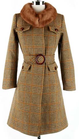 50s tweed wool mink collar belt coat jacket