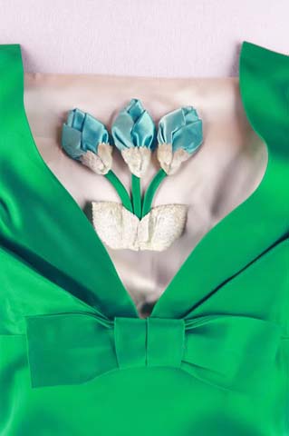 50s Green Satin Tulip Bust Cocktail Party Dress