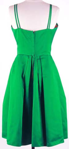 50s Green Satin Tulip Bust Cocktail Party Dress