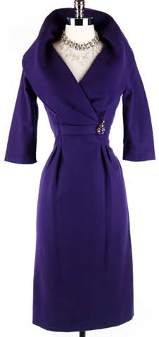 50s Purple Wool Cape Collar Cocktail Dress