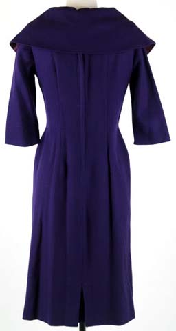 50s Purple Wool Cape Collar Cocktail Dress