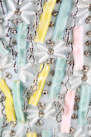 50s Blue Pat Sandler Beaded Cocktail Dress