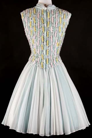 50s Blue Pat Sandler Beaded Cocktail Dress