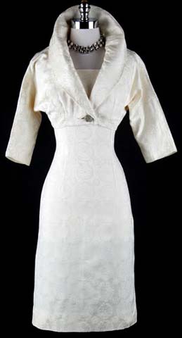 50s Ivory Brochade Wedding Dress Bolero Jacket