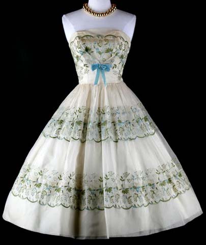 50s Ivory Embroidered Wedding Prom Party Dress