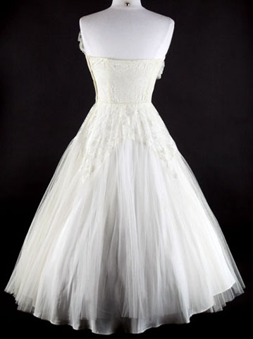 50s White Lace Tulle Fan Party Wedding Dress