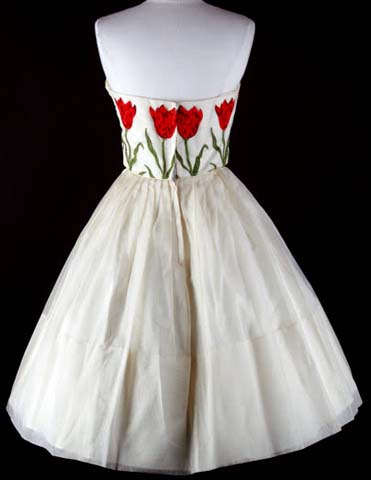 50s Ivory Tulip Embroidery Wedding Party Dress