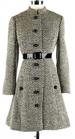 60s black white wool tweed coat jacket