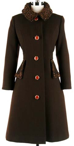 60s brown wool lamb fur mod princess coat jacket