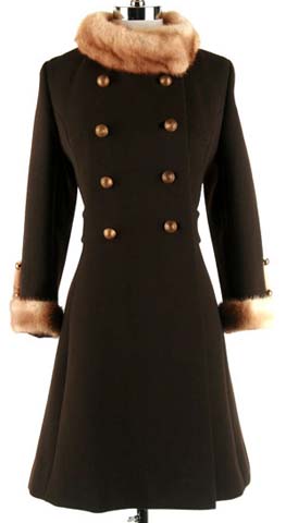 60s brown wool mink fur military coat jacket