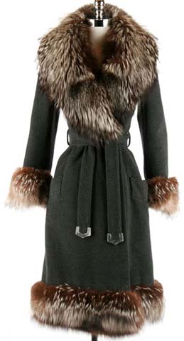 60s gray cashmere raccoon fur wrap coat jacket