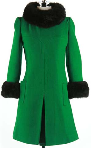 60s green wool fur mod princess coat jacket