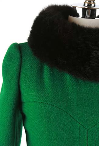 60s green wool fur mod princess coat jacket