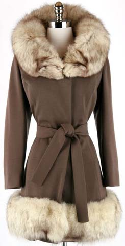 60s mocha knit fur trim princess coat jacket