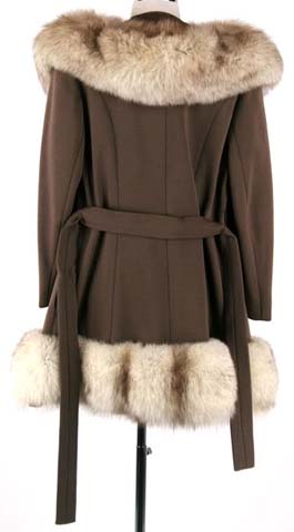 60s mocha knit fur trim princess coat jacket