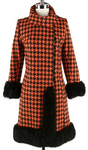 60s black orange wool fur trim mod coat jacket