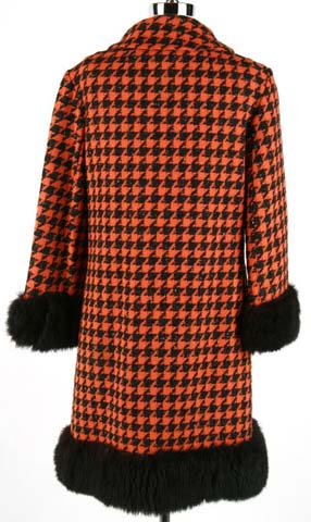 60s black orange wool fur trim mod coat jacket
