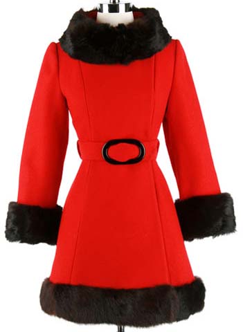 60s red wool rabbit fur princess coat jacket