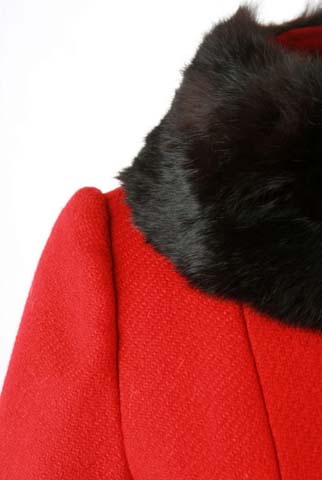 60s red wool rabbit fur princess coat jacket