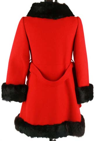 60s red wool rabbit fur princess coat jacket