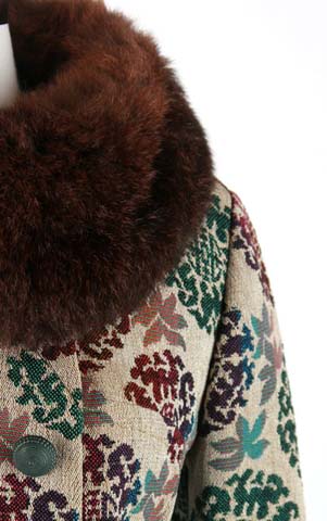 60s wool tapestry princess fur trim coat jacket