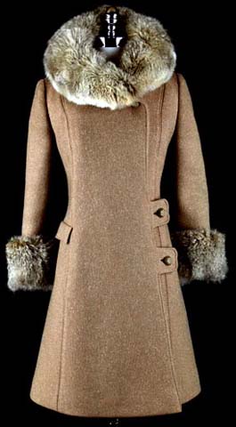 60s taupe wool fur collar princess coat jacket