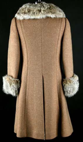 60s taupe wool fur collar princess coat jacket