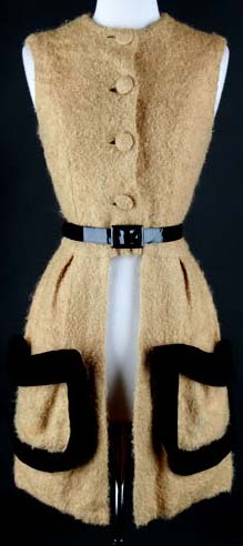 60s fuzzy camel pouch pocket mod tunic mini dress