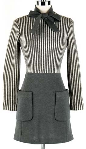 60s Gray Knit STRIPED Necktie Mod Mini Dress