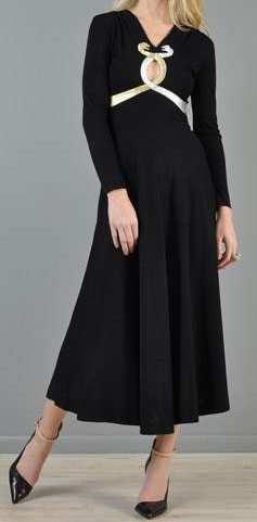 70s black knit disco maxi dress.