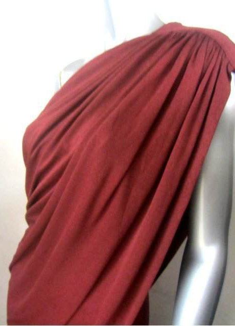 70s disco dress - Halston grecian, draped, one shoulder, fluid.