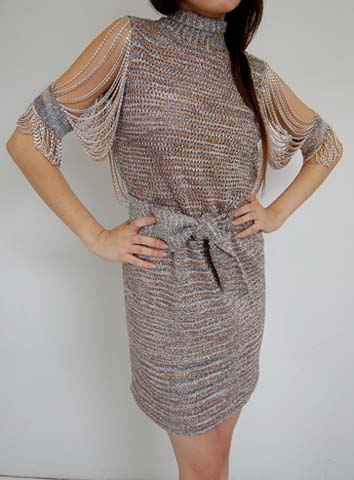 70s Metallic Knit Chains Party Mini Dress