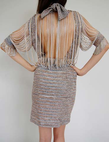 70s Metallic Knit Chains Party Mini Dress