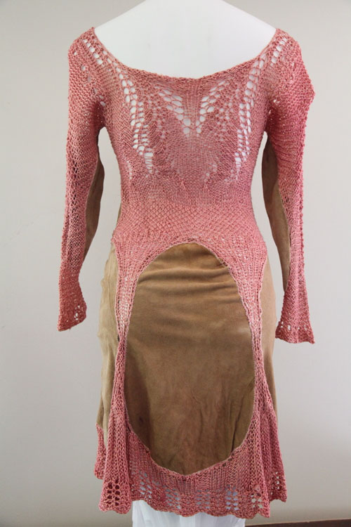 70s Vintage Crochet Knit and Suede Hippie dress.
